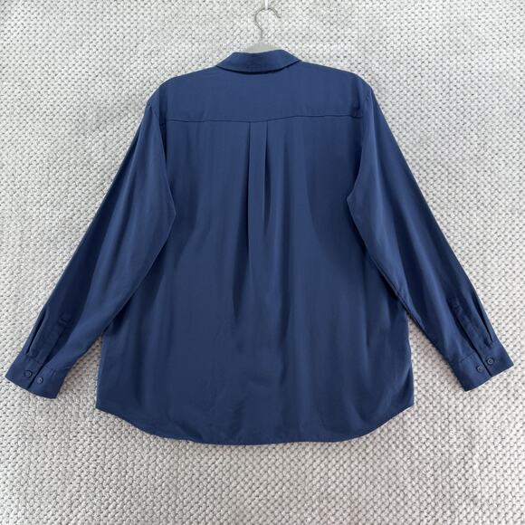 Uniqlo Top Womens XL Blue Rayon Button Front Long Sleeves Career - Picture 6 of 13